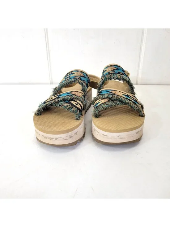 Teva Women's Fringe Platform Sandals With Aztec Print Straps & Wedge Sole Beige - Picture 7 of 9